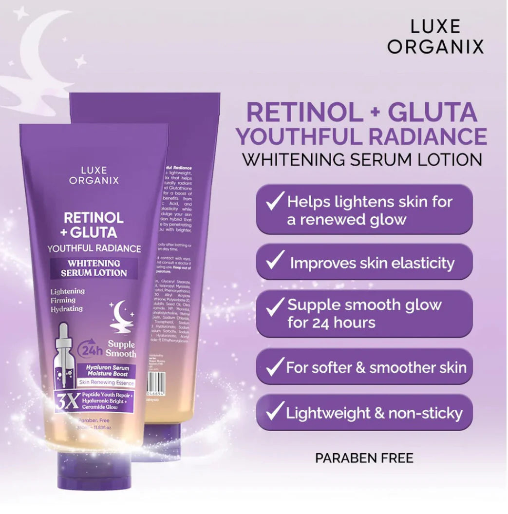 Luxe Organix Retinol + Gluta Youthful Radiance Whitening Serum Lotion l 350ml