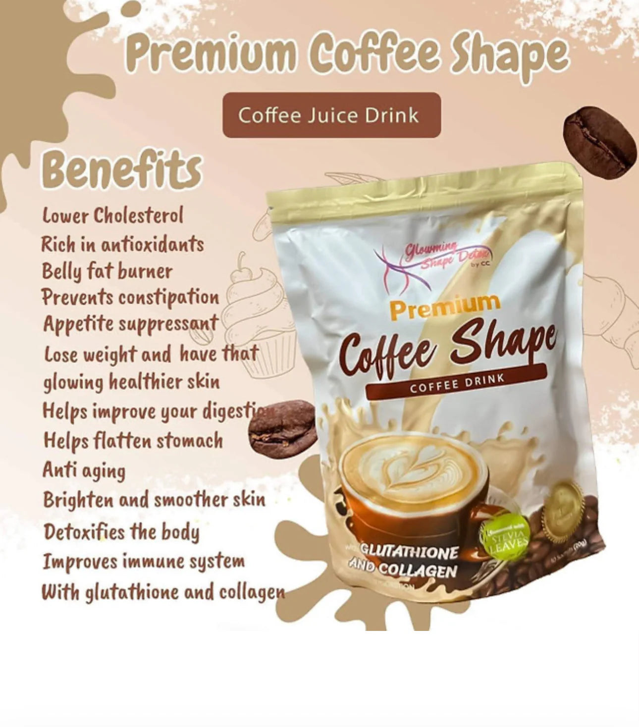 Glowming Shape Detox Premium Coffee Shape Drink l 210g - 10 sachets